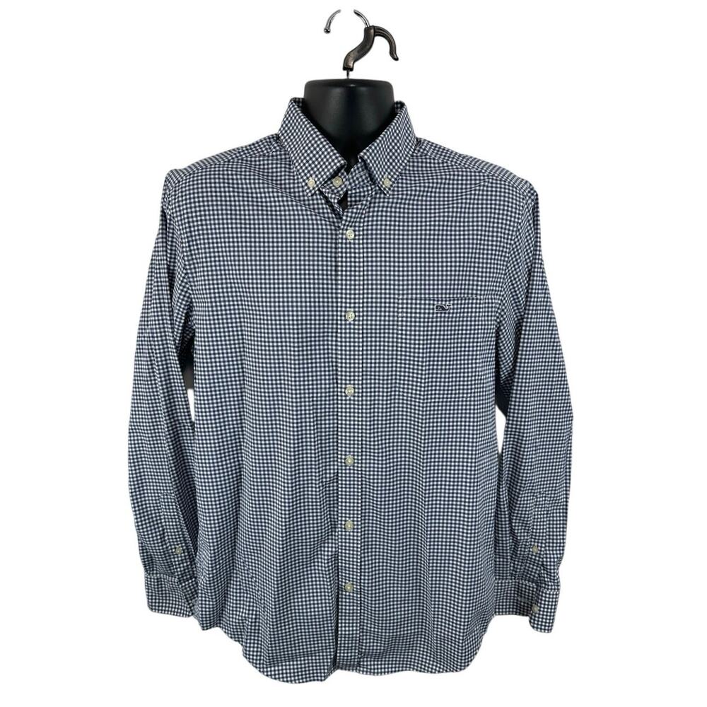 Vineyard Vines Performance Classic Fit Tucker Shirt Sz Medium Gingham Plaid Blue